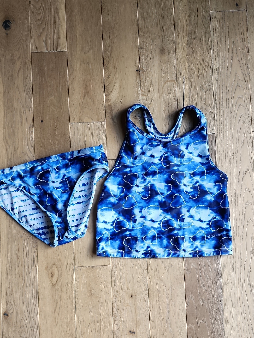 Eddie Bauer Blue Heart-Print Tankini Bikini Set